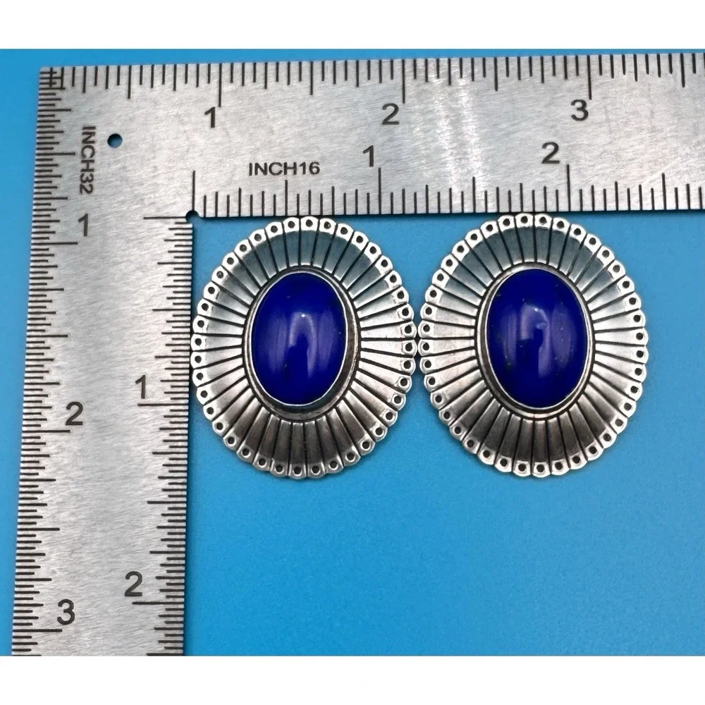 Navajo Sterling Silver Lapis Lazuli Concho Button Covers Pair 18g Vintage